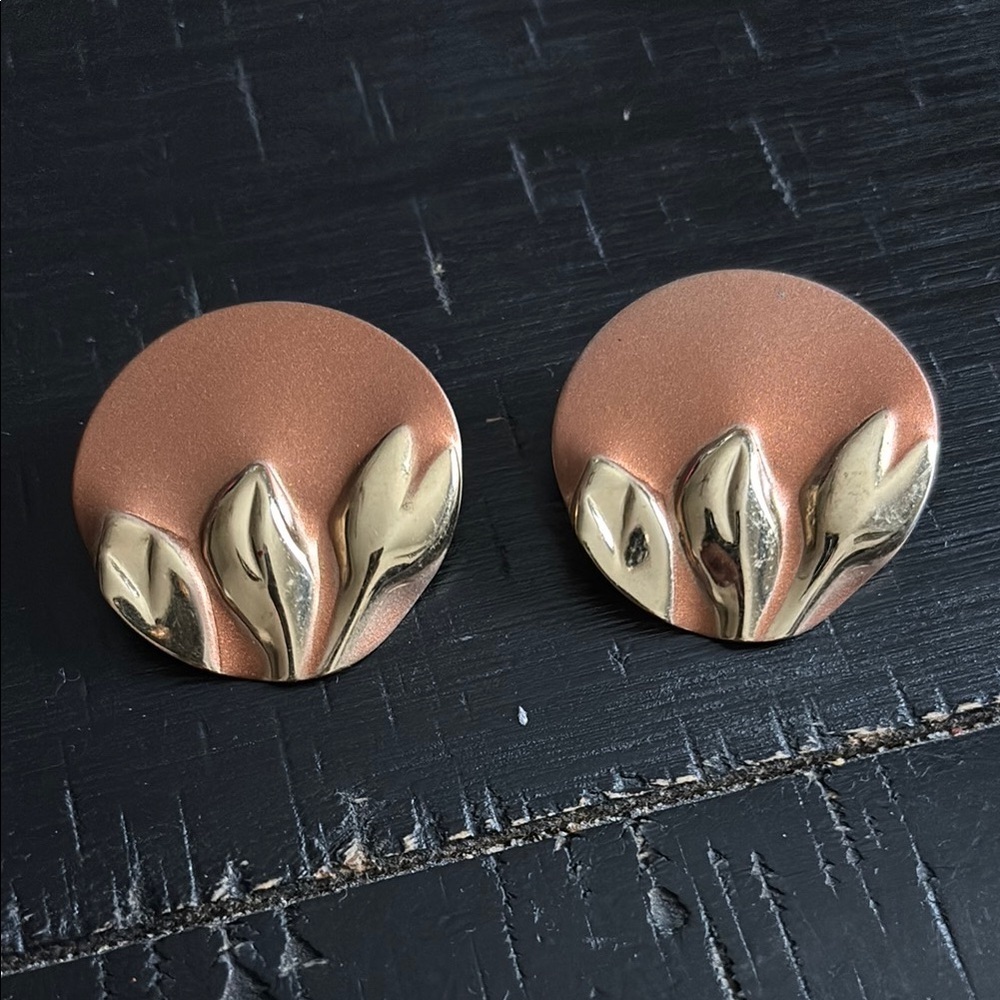 Unique Vintage Elegant Gold and Copper Color Tulip Leaf Earrings